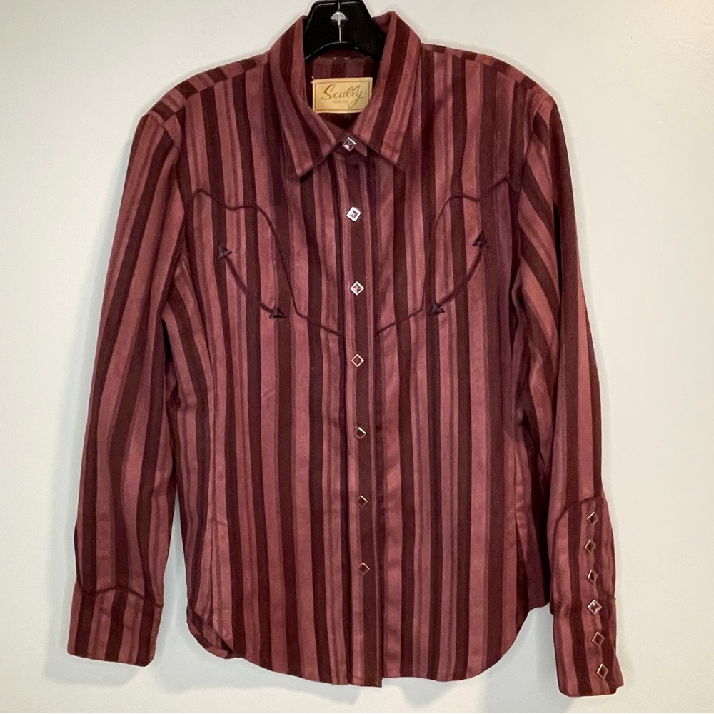 Scully Striped Maroon Western Shirt